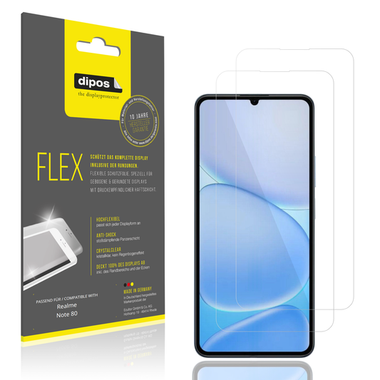 Klare Displayschutzfolie von dipos passend für Realme Note 80, 100% Displayabdeckung und blasenfreie Montage
