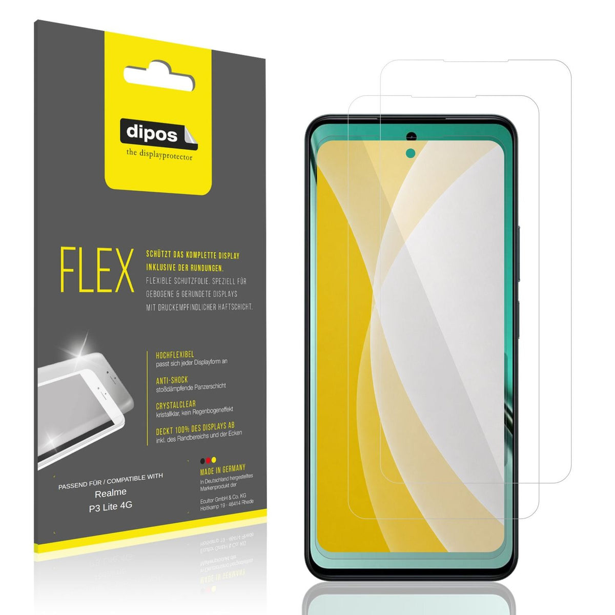 Klare Displayschutzfolie von dipos passend für Realme P3 Lite 4G, 100% Displayabdeckung und blasenfreie Montage