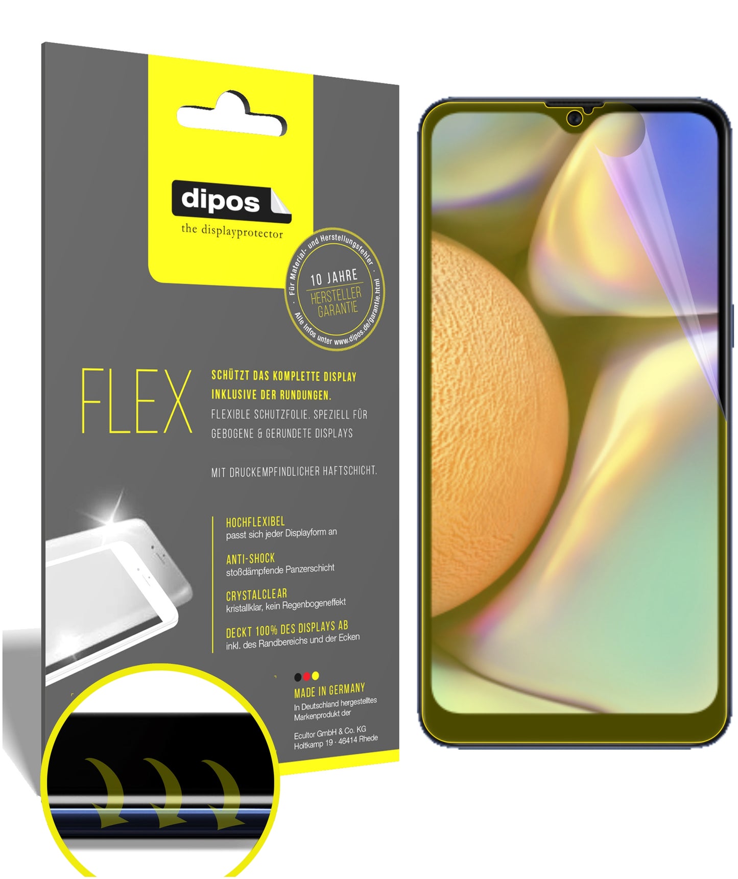 Klare Displayschutzfolie von dipos passend für Samsung Galaxy A10e, 100% Displayabdeckung und blasenfreie Montage