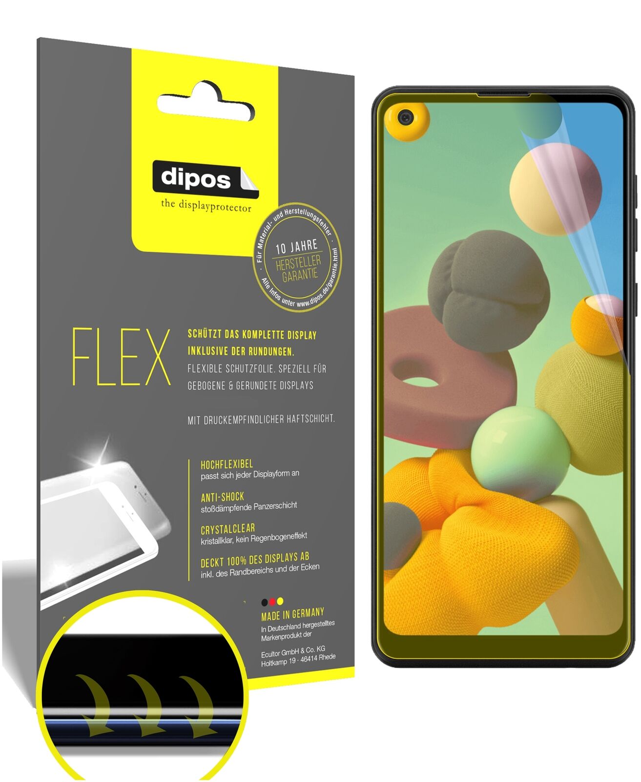 Klare Displayschutzfolie von dipos passend für Samsung Galaxy A21, 100% Displayabdeckung und blasenfreie Montage