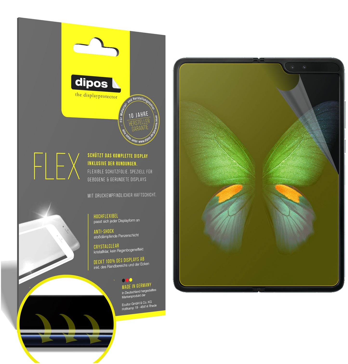 Klare Displayschutzfolie von dipos passend für Samsung Galaxy Fold 5G, 100% Displayabdeckung und blasenfreie Montage