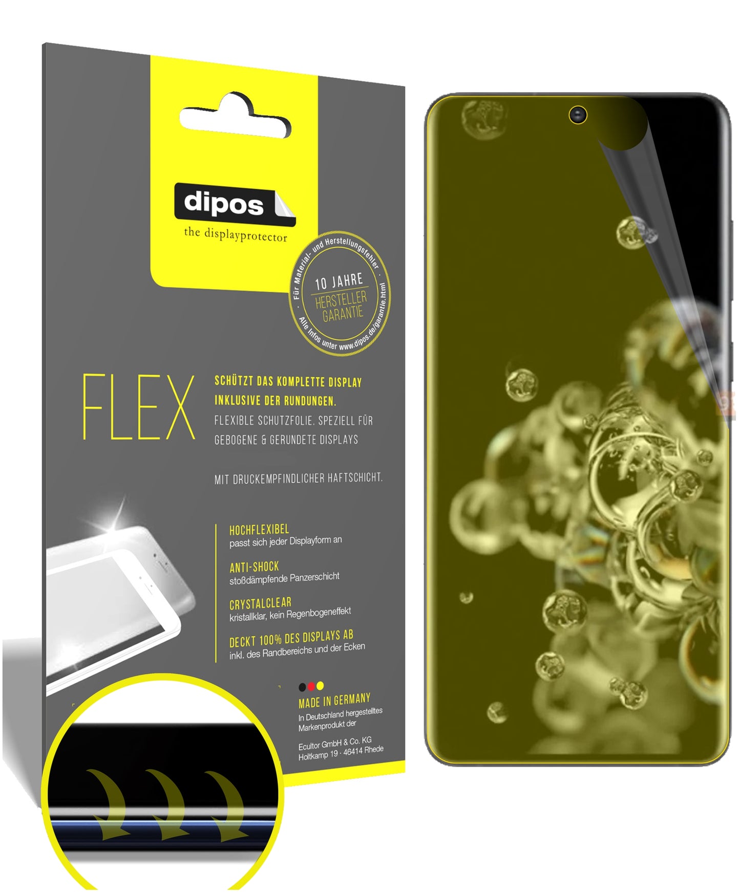 Klare Displayschutzfolie von dipos passend für Samsung Galaxy S20 Ultra, 100% Displayabdeckung und blasenfreie Montage
