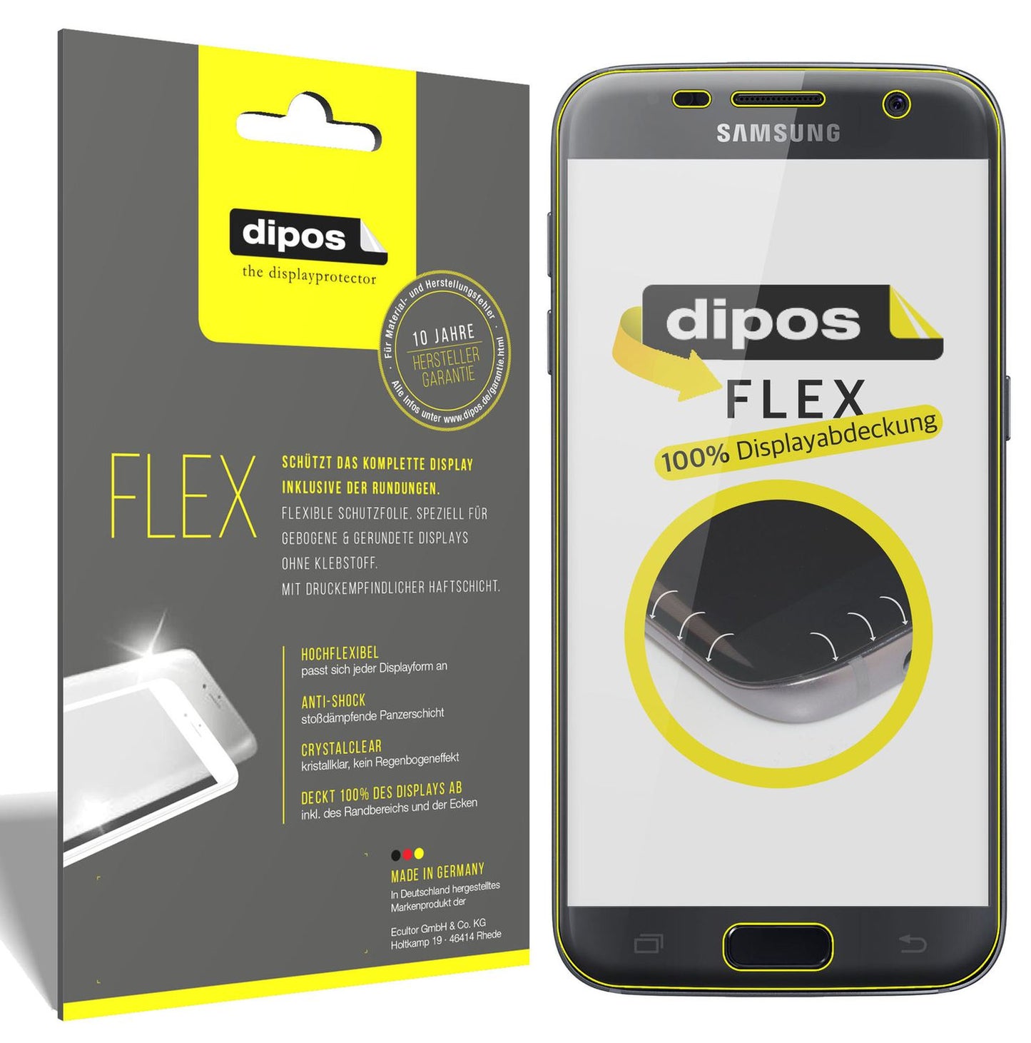 Klare Displayschutzfolie von dipos passend für Samsung Galaxy S7, 100% Displayabdeckung und blasenfreie Montage