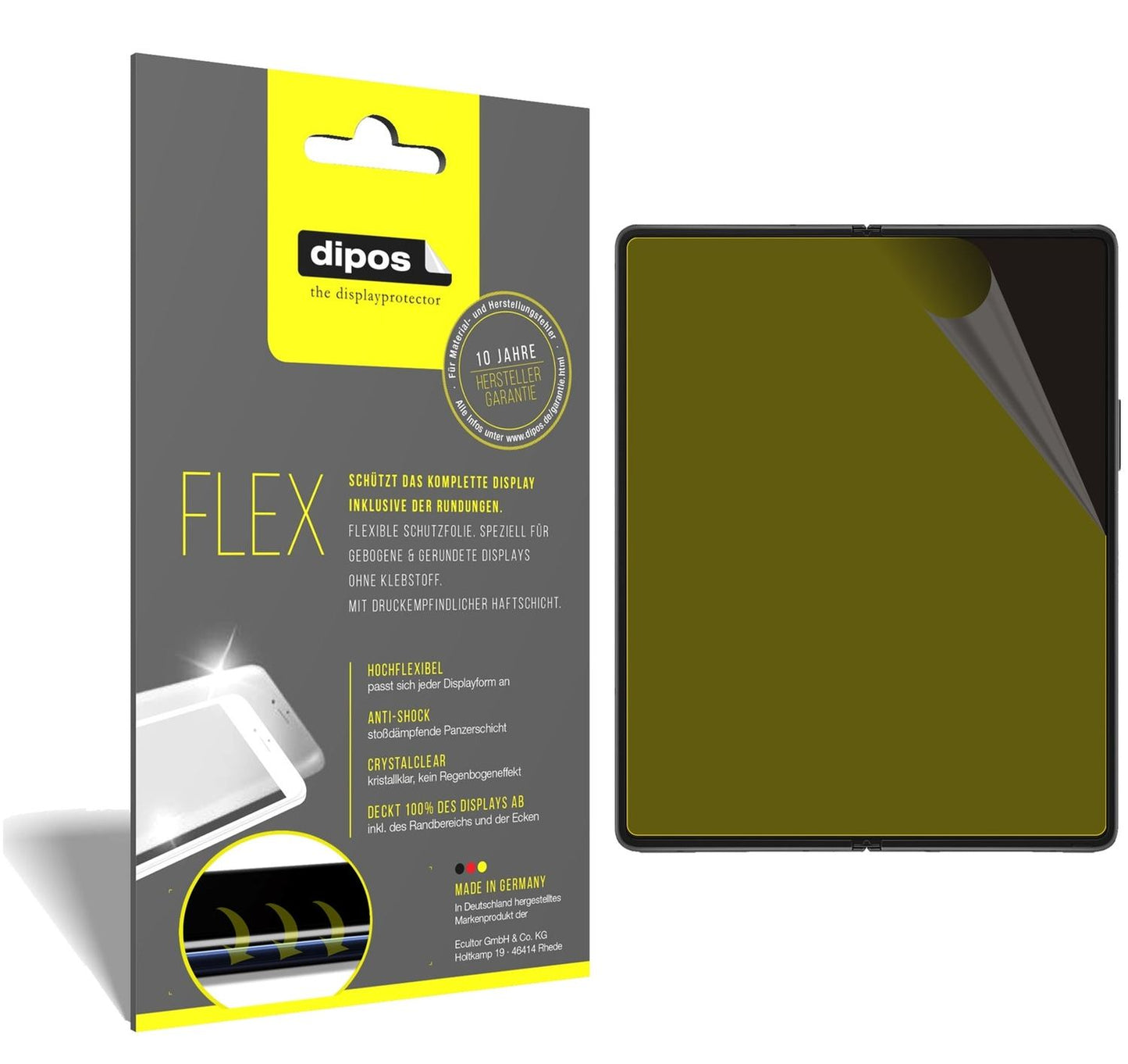 Klare Displayschutzfolie von dipos passend für Samsung Galaxy Z Fold 3, 100% Displayabdeckung und blasenfreie Montage