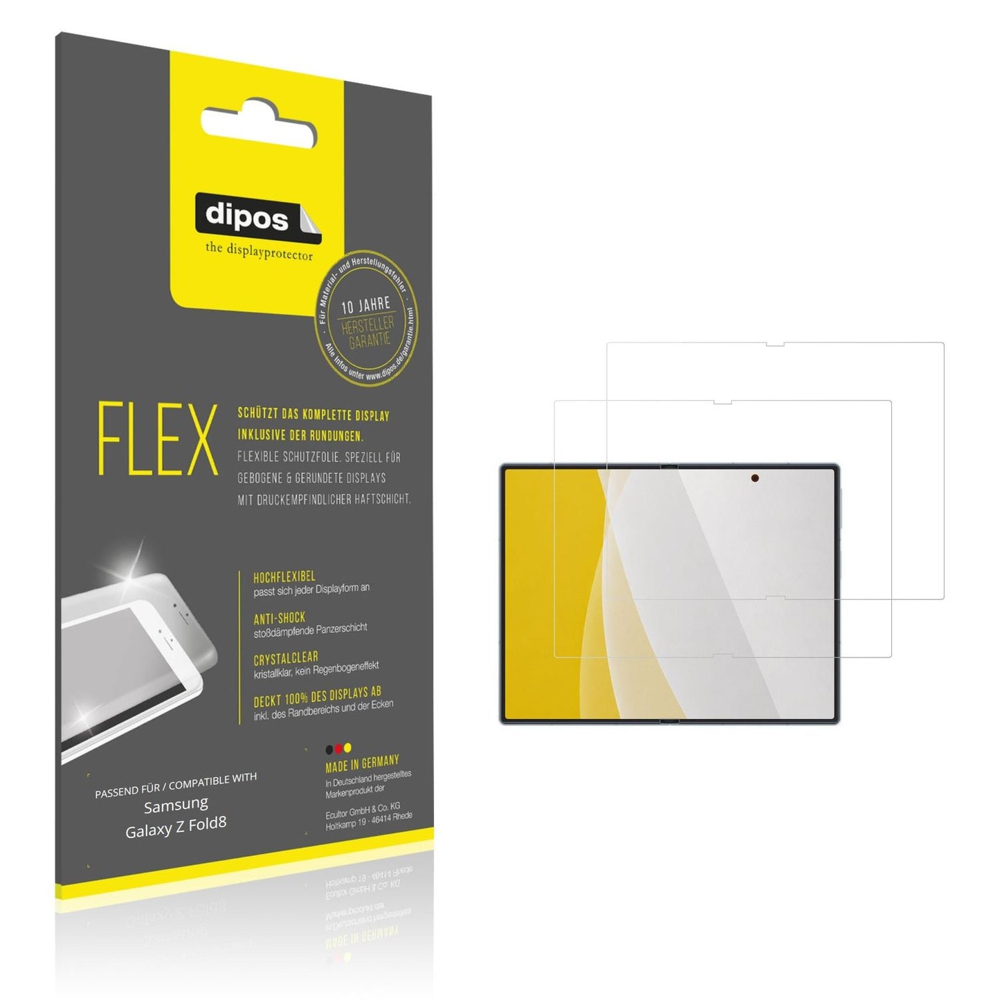 Klare Displayschutzfolie von dipos passend für Samsung Galaxy Z Fold8 Innenseite, 100% Displayabdeckung und blasenfreie Montage