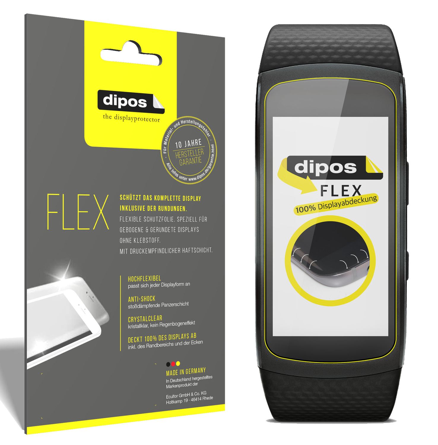 Klare Displayschutzfolie von dipos passend für Samsung Gear Fit 2, 100% Displayabdeckung und blasenfreie Montage