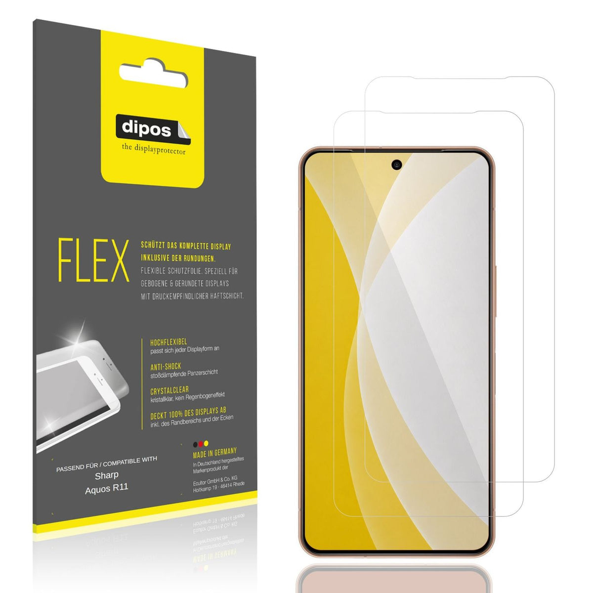 Klare Displayschutzfolie von dipos passend für Sharp Aquos R11, 100% Displayabdeckung und blasenfreie Montage
