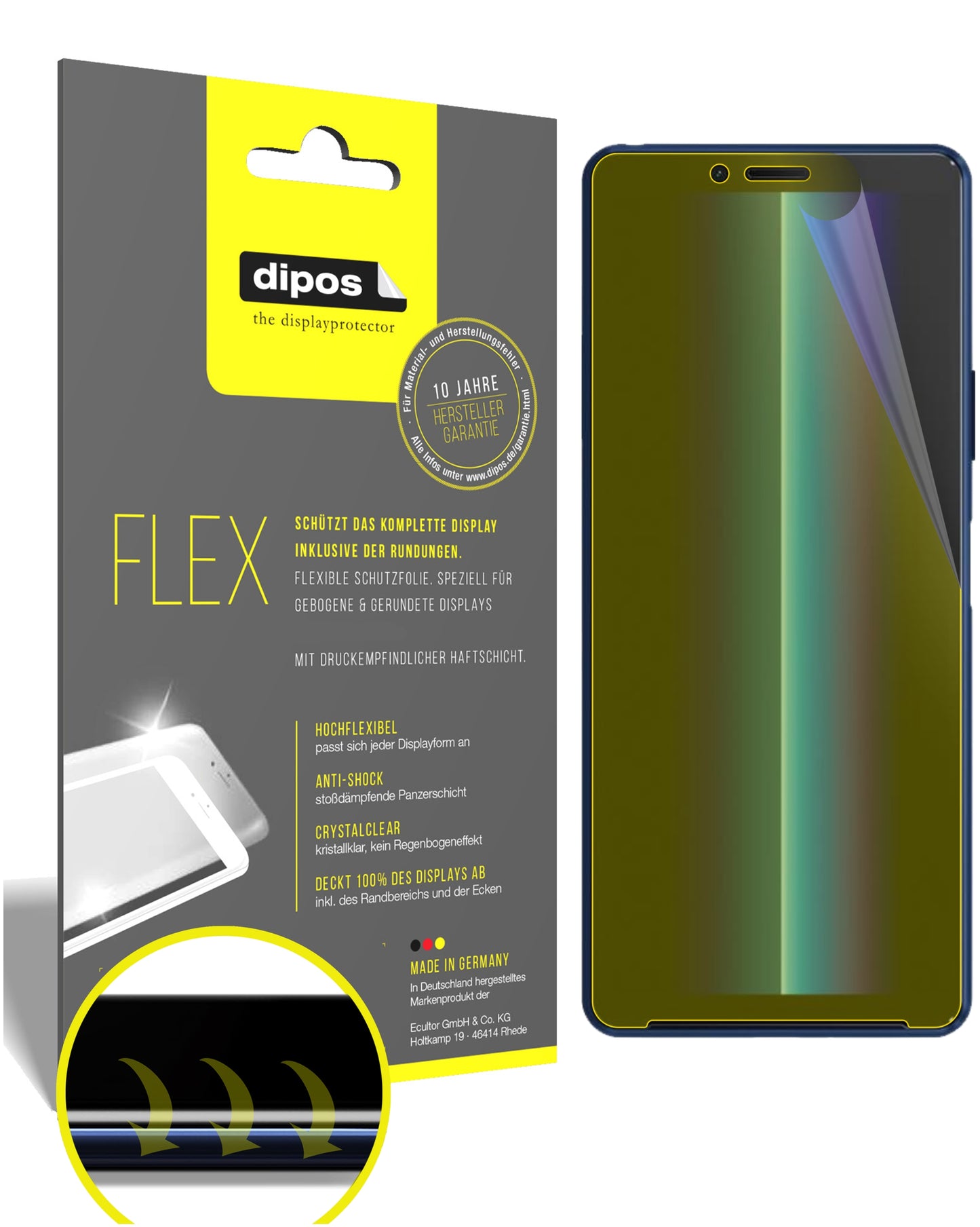 Klare Displayschutzfolie von dipos passend für Sony Xperia 10 II, 100% Displayabdeckung und blasenfreie Montage