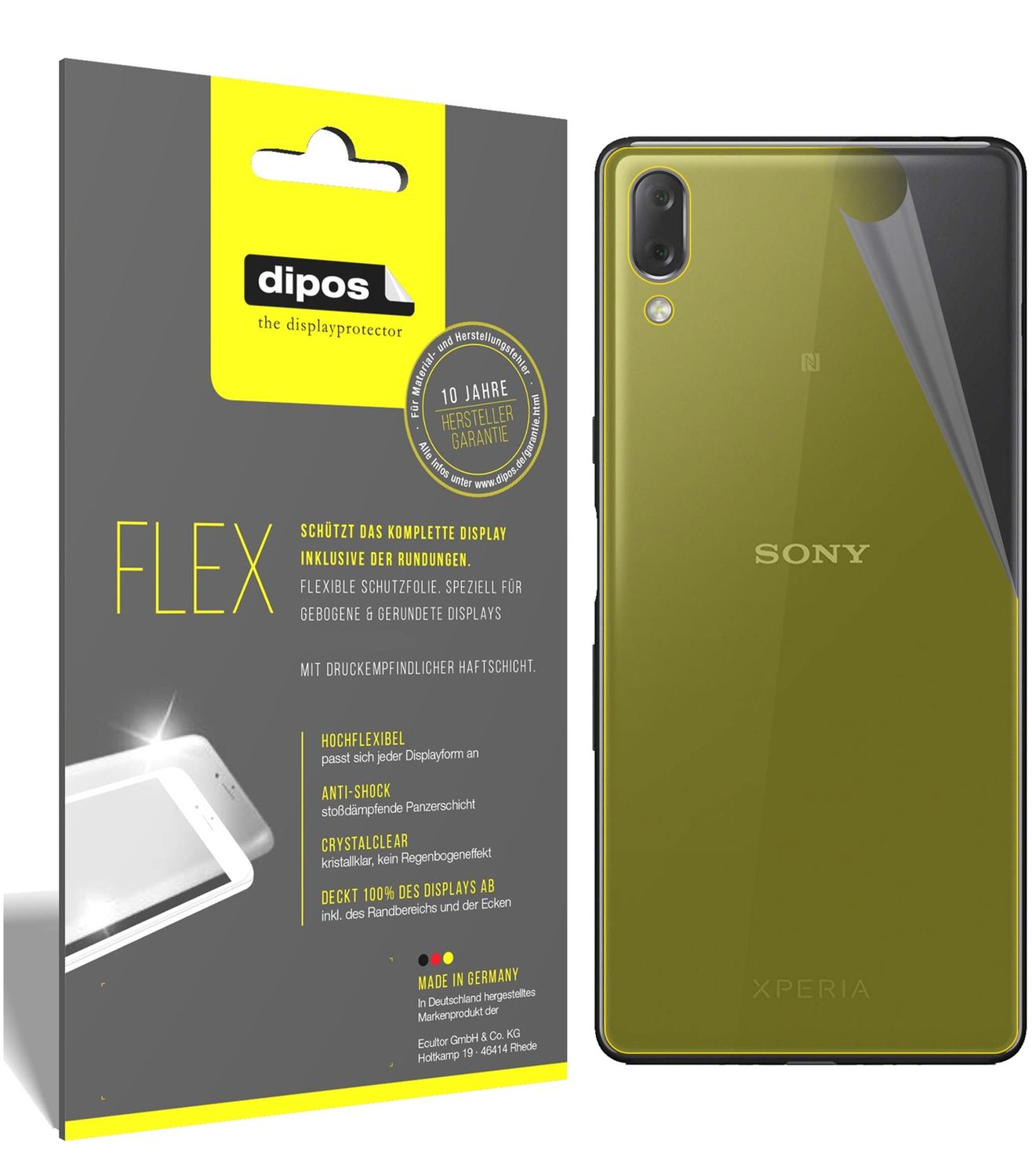 Klare Displayschutzfolie von dipos passend für Sony Xperia L3 Rückseite, 100% Displayabdeckung und blasenfreie Montage