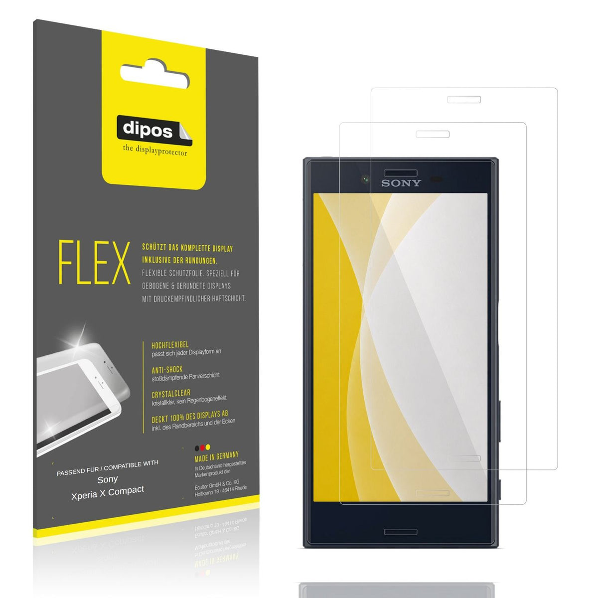 Klare Displayschutzfolie von dipos passend für Sony Xperia X Compact, 100% Displayabdeckung und blasenfreie Montage