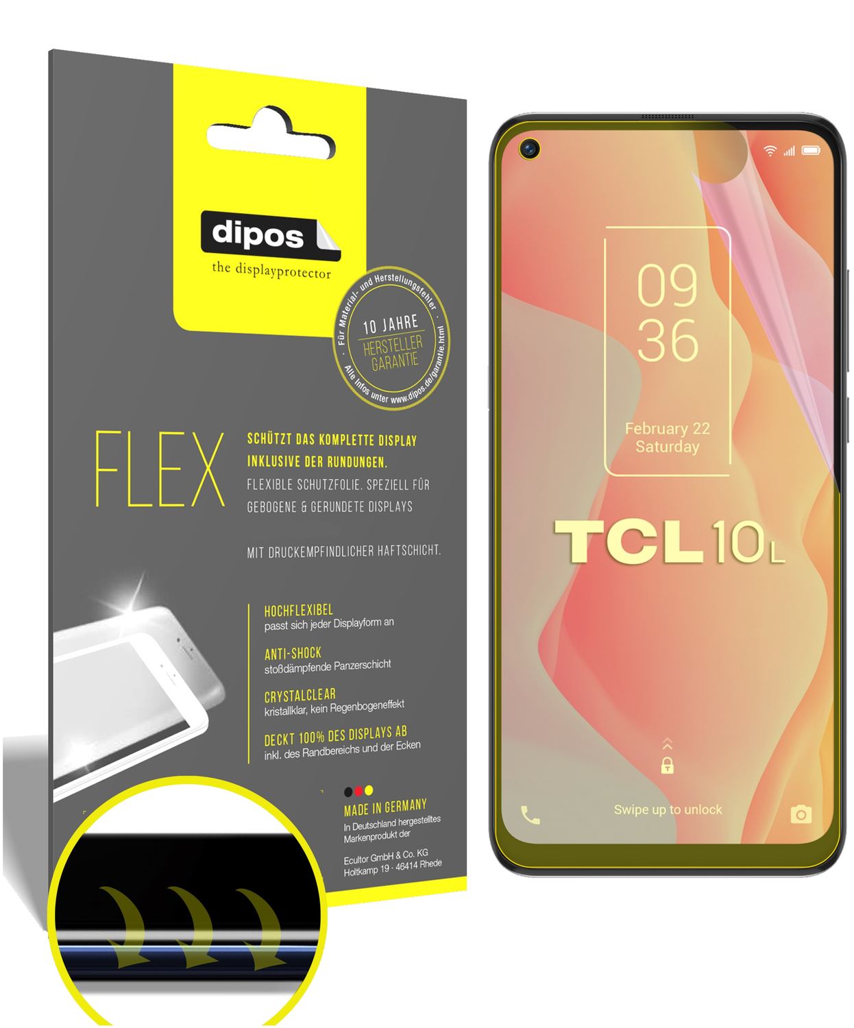 Klare Displayschutzfolie von dipos passend für TCL 10L, 100% Displayabdeckung und blasenfreie Montage