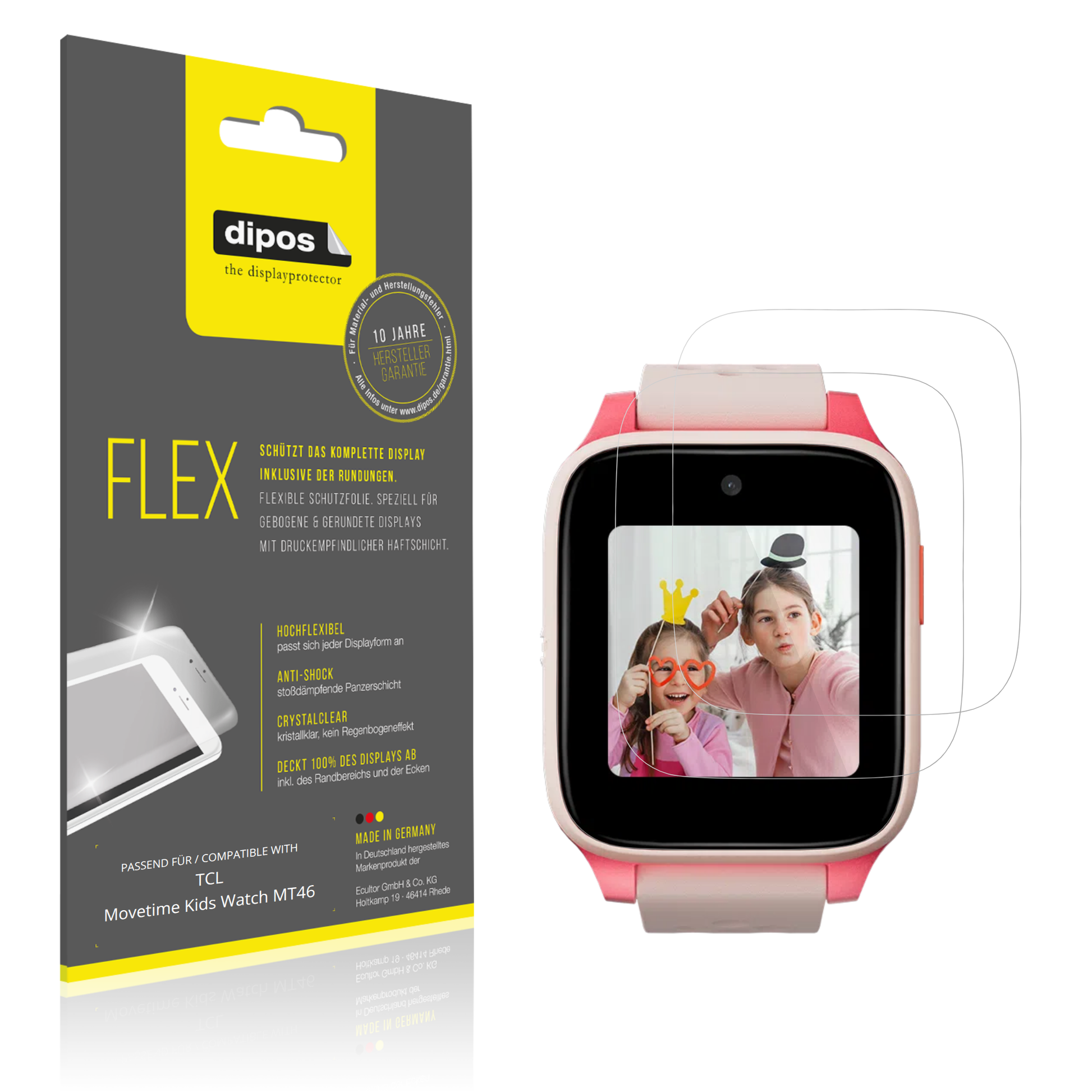 Klare Displayschutzfolie von dipos passend für TCL Movetime Kids Watch MT46, 100% Displayabdeckung und blasenfreie Montage