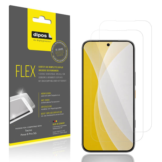 Klare Displayschutzfolie von dipos passend für Tecno Pova 8 Pro 5G, 100% Displayabdeckung und blasenfreie Montage