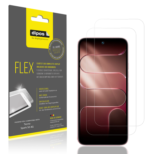 Klare Displayschutzfolie von dipos passend für Tecno Spark 50 4G, 100% Displayabdeckung und blasenfreie Montage