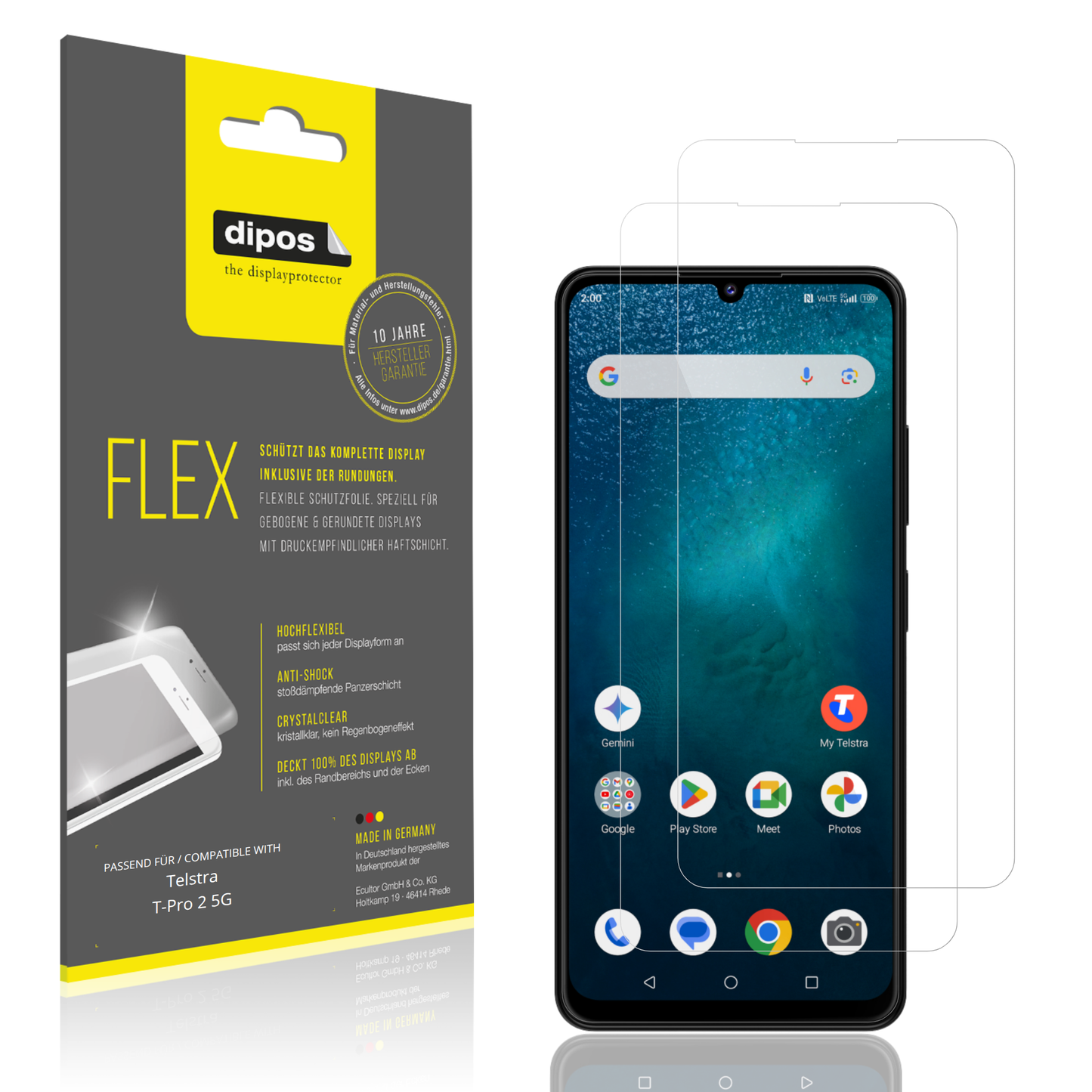 Klare Displayschutzfolie von dipos passend für Telstra T-Pro 2 5G, 100% Displayabdeckung und blasenfreie Montage