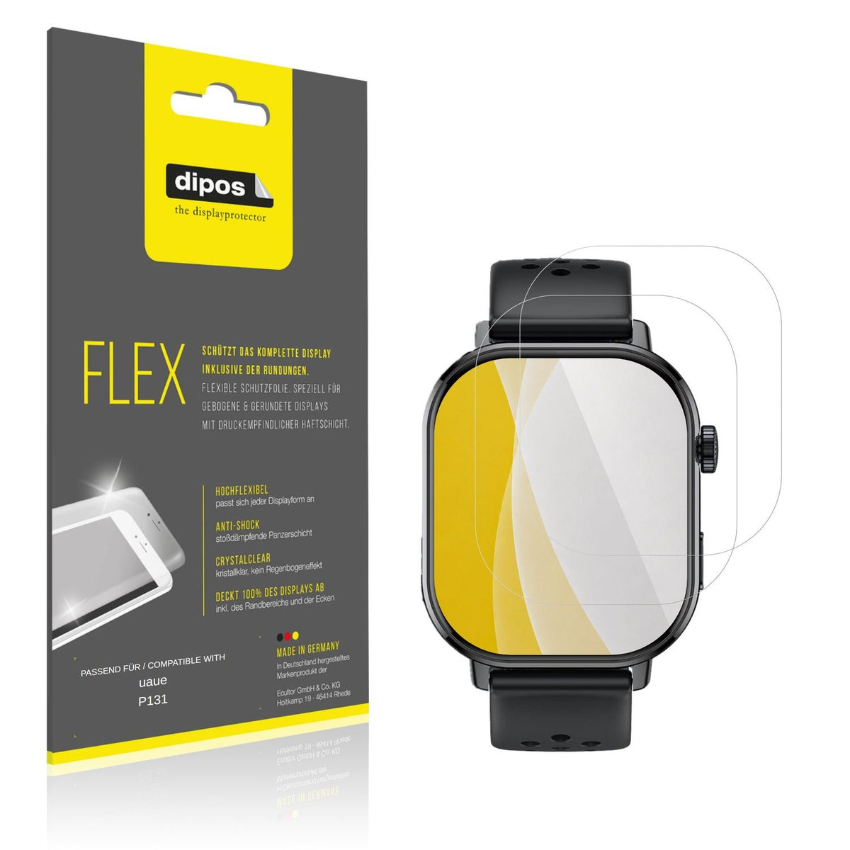 Klare Displayschutzfolie von dipos passend für uaue P131, 100% Displayabdeckung und blasenfreie Montage
