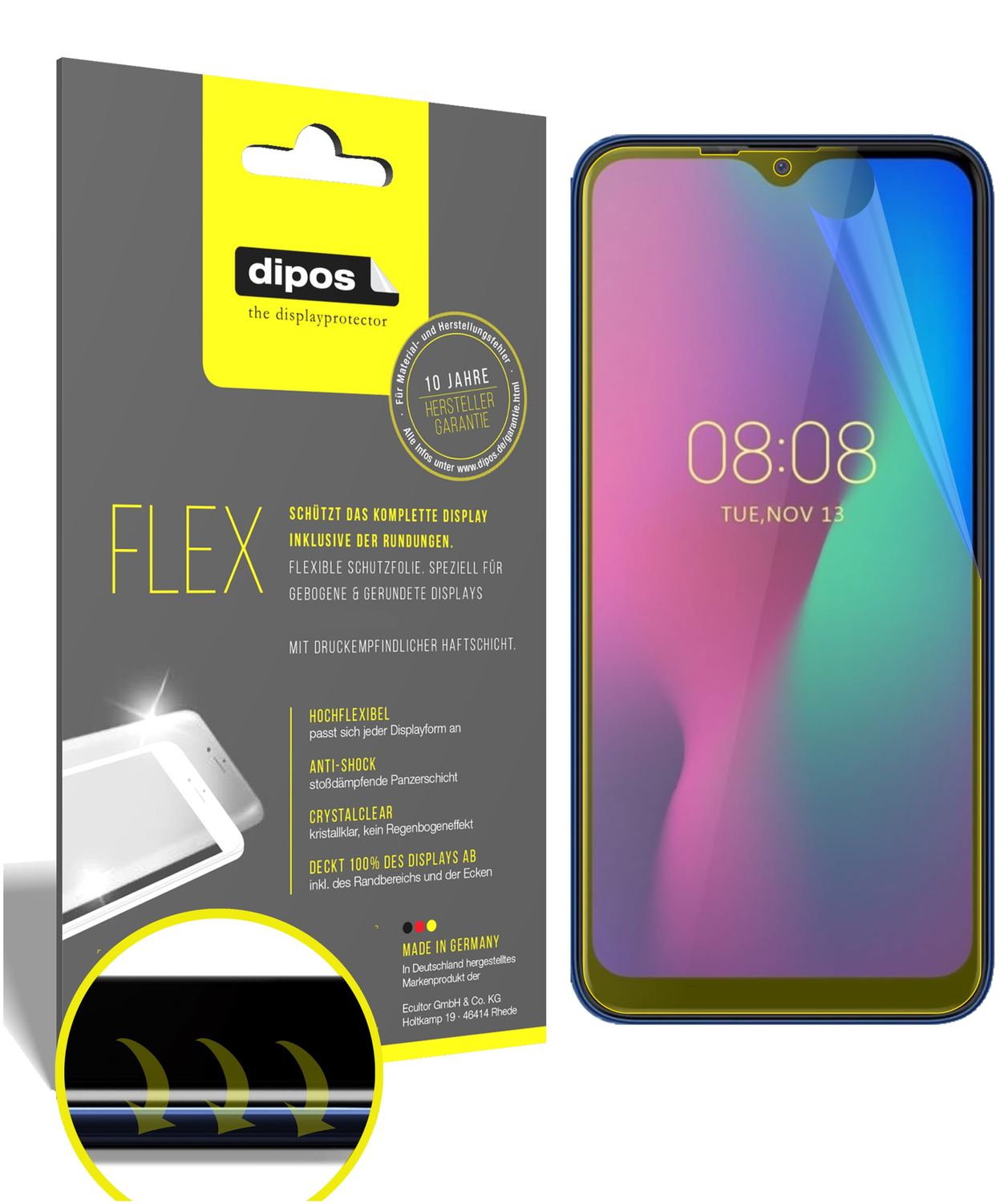 Klare Displayschutzfolie von dipos passend für Ulefone Power 6, 100% Displayabdeckung und blasenfreie Montage