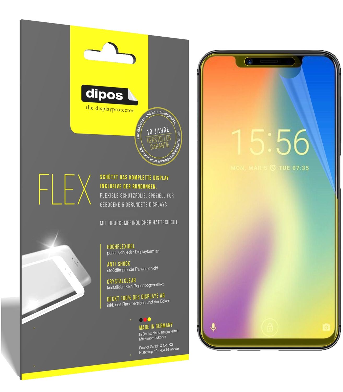 Klare Displayschutzfolie von dipos passend für Umidigi One, 100% Displayabdeckung und blasenfreie Montage