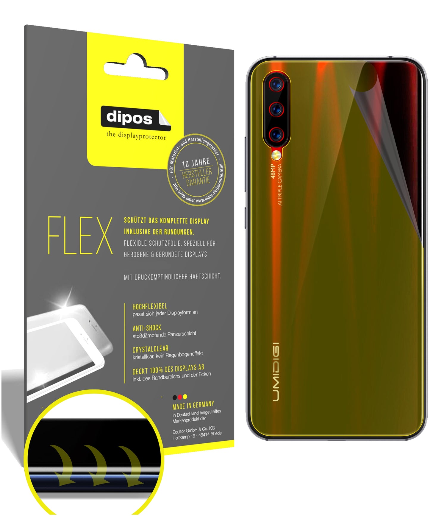 Klare Displayschutzfolie von dipos passend für Ulefone X Rückseite, 100% Displayabdeckung und blasenfreie Montage