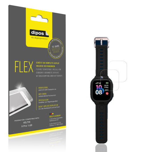 Klare Displayschutzfolie von dipos passend für VELTIX X Pro 1.69, 100% Displayabdeckung und blasenfreie Montage