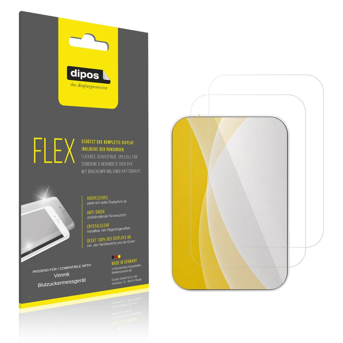 Klare Displayschutzfolie von dipos passend für Vimmk Blutzuckermessgerät, 100% Displayabdeckung und blasenfreie Montage