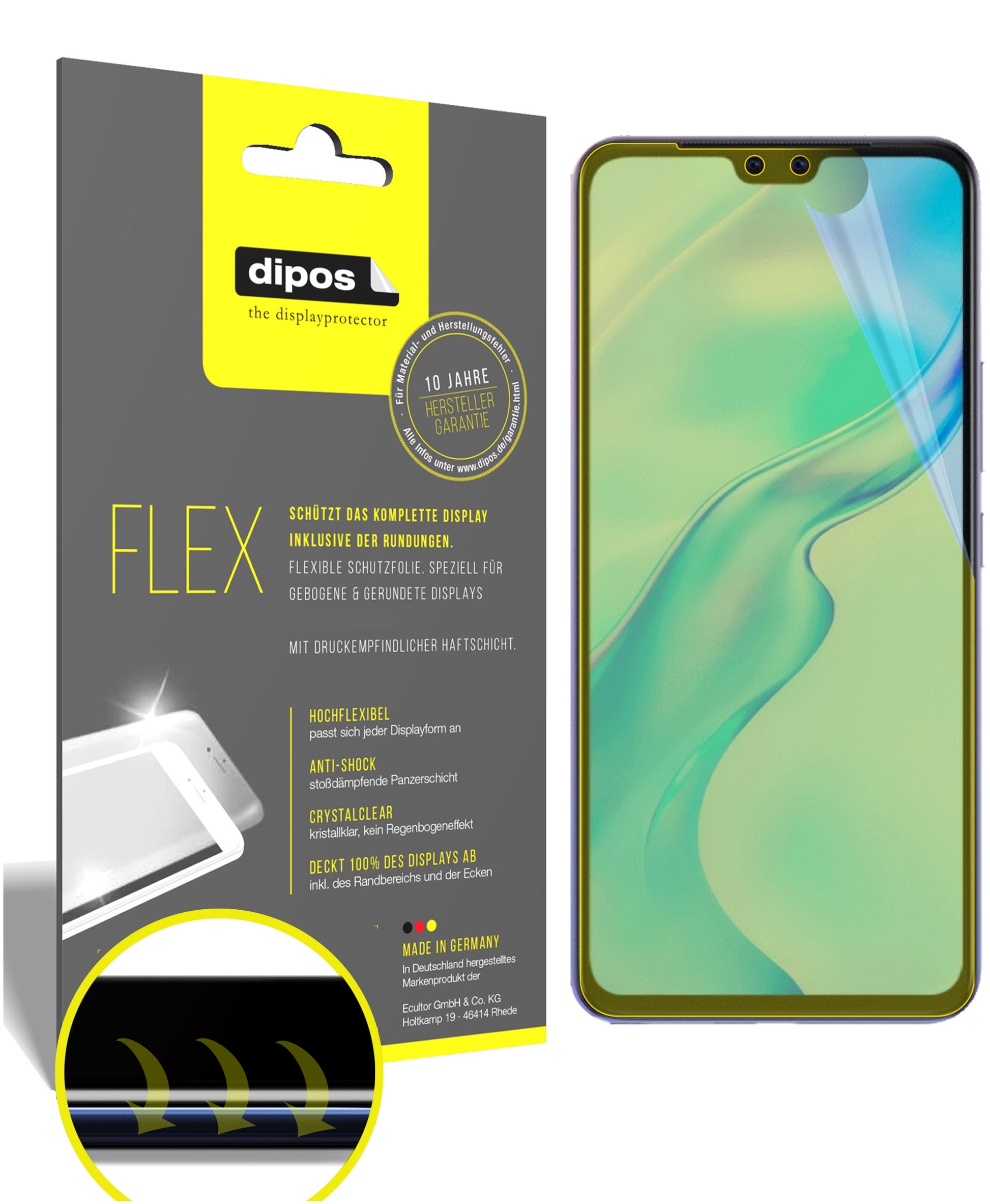 Klare Displayschutzfolie von dipos passend für Vivo V20 Pro, 100% Displayabdeckung und blasenfreie Montage