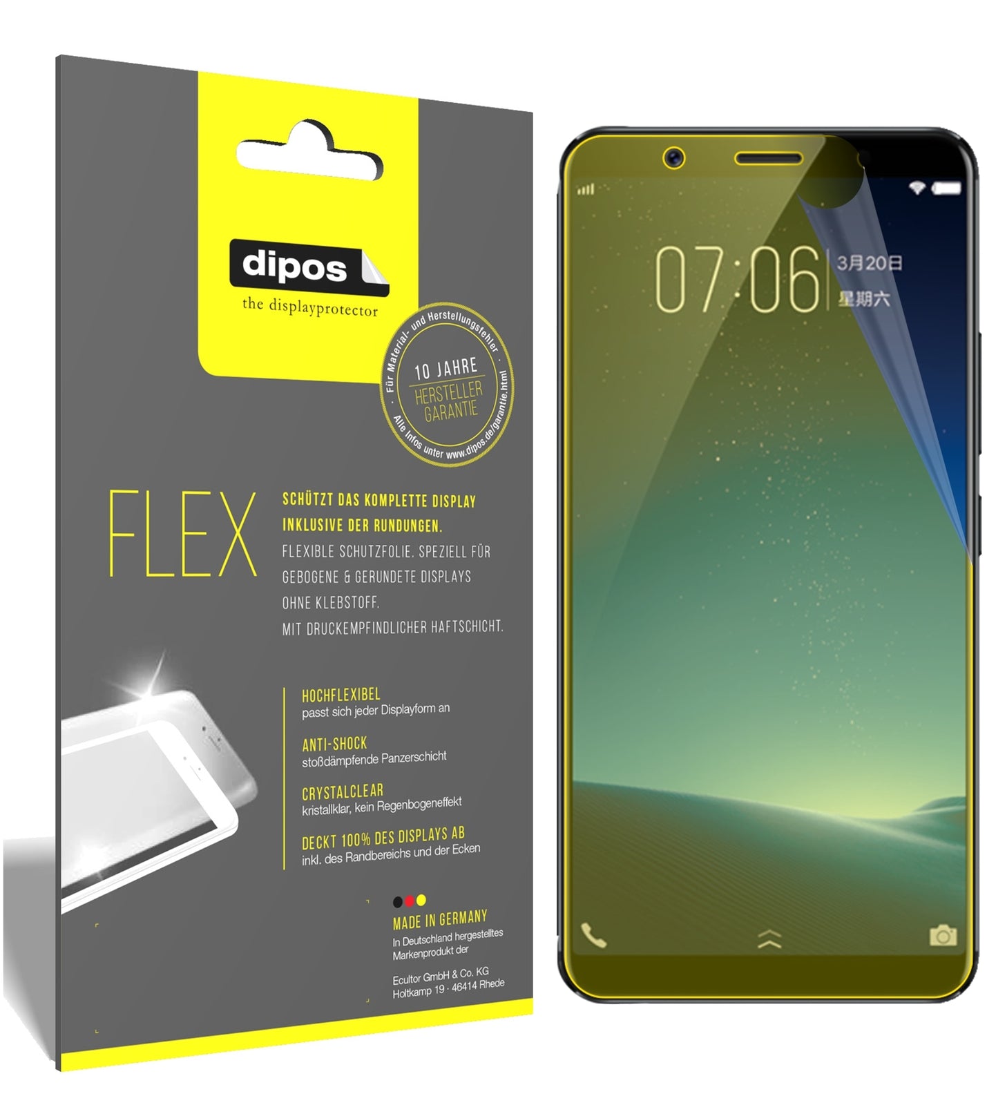 Klare Displayschutzfolie von dipos passend für Vivo X20, 100% Displayabdeckung und blasenfreie Montage