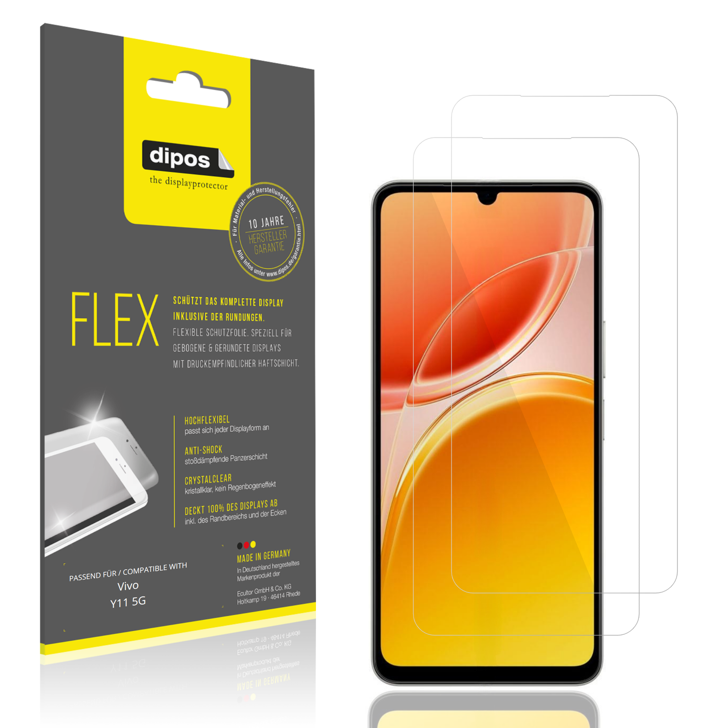 Klare Displayschutzfolie von dipos passend für Vivo Y11 5G, 100% Displayabdeckung und blasenfreie Montage