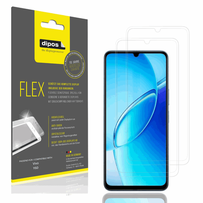 Klare Displayschutzfolie von dipos passend für Vivo Y60, 100% Displayabdeckung und blasenfreie Montage