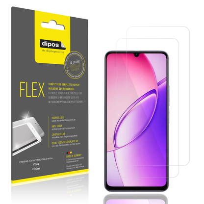 Klare Displayschutzfolie von dipos passend für Vivo Y60m, 100% Displayabdeckung und blasenfreie Montage