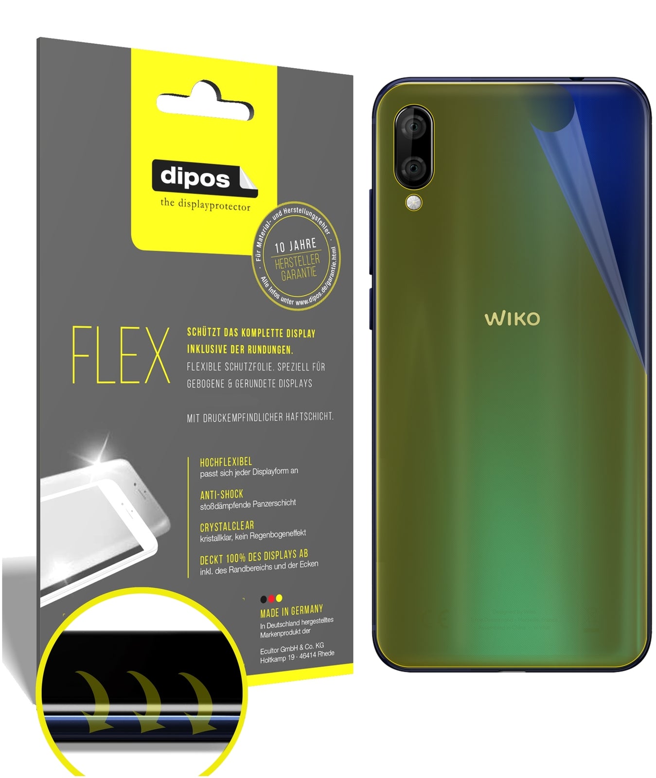 Klare Displayschutzfolie von dipos passend für Wiko View 3 Lite Rückseite, 100% Displayabdeckung und blasenfreie Montage