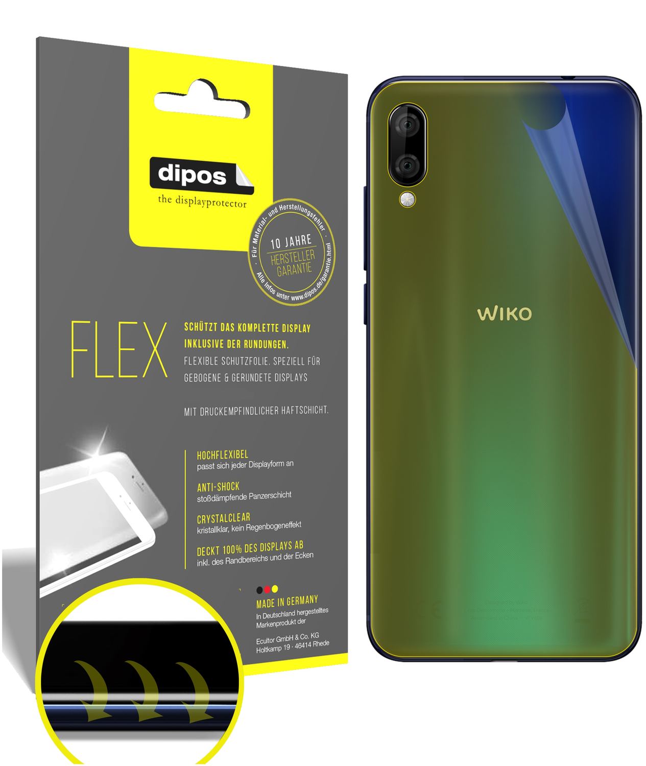 Klare Displayschutzfolie von dipos passend für Wiko View 3 Lite Rückseite, 100% Displayabdeckung und blasenfreie Montage