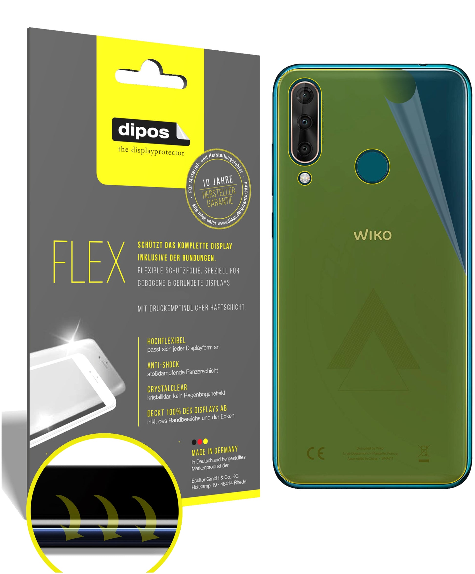 Klare Displayschutzfolie von dipos passend für Wiko View 3 Rückseite, 100% Displayabdeckung und blasenfreie Montage