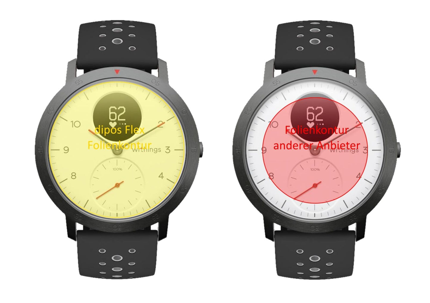 Klare Displayschutzfolie von dipos passend für Withings Steel Hr Sport, 100% Displayabdeckung und blasenfreie Montage