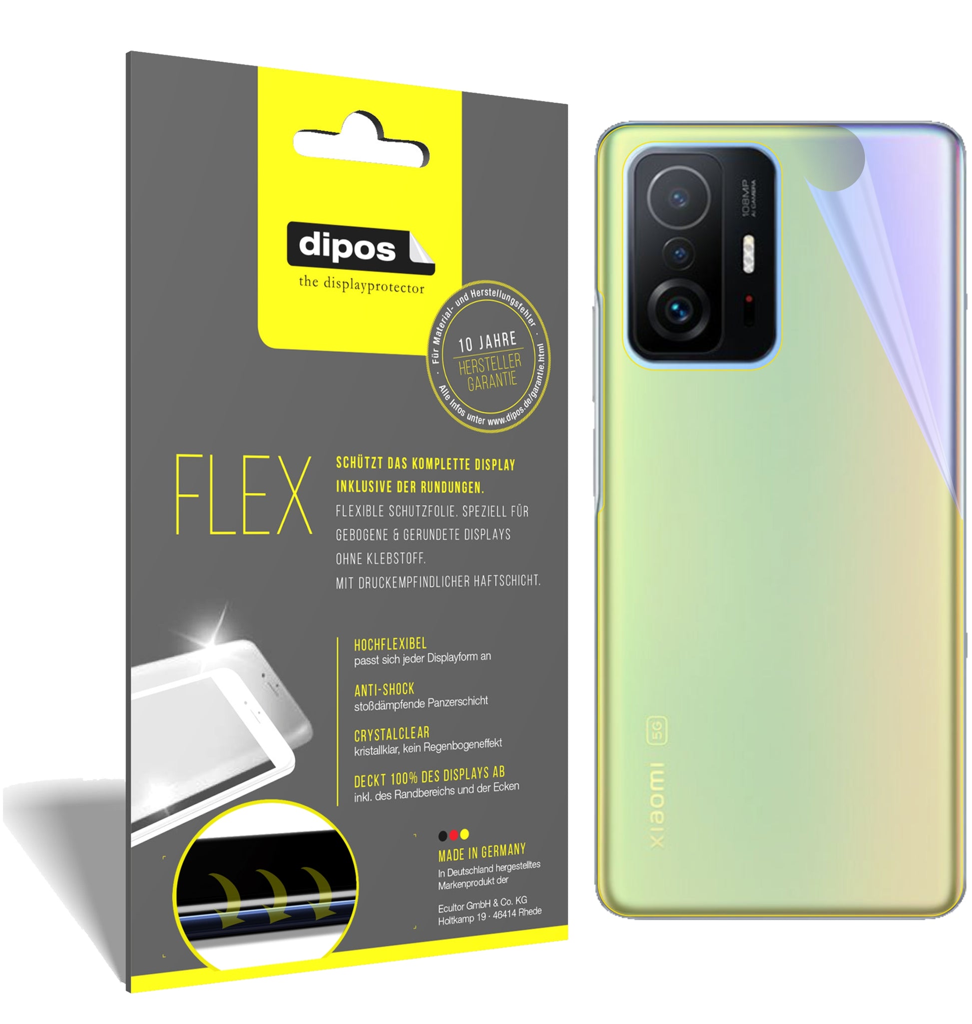 Klare Displayschutzfolie von dipos passend für Xiaomi 11T Pro Rückseite, 100% Displayabdeckung und blasenfreie Montage