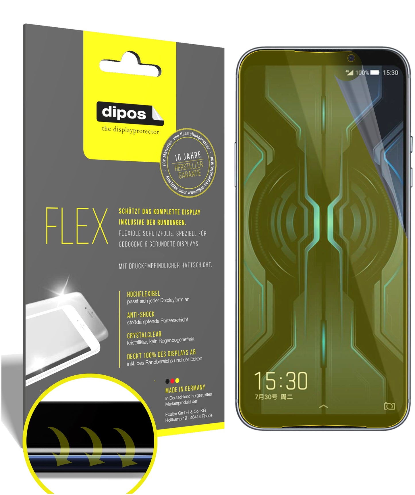 Klare Displayschutzfolie von dipos passend für Xiaomi Black Shark 2 Pro, 100% Displayabdeckung und blasenfreie Montage