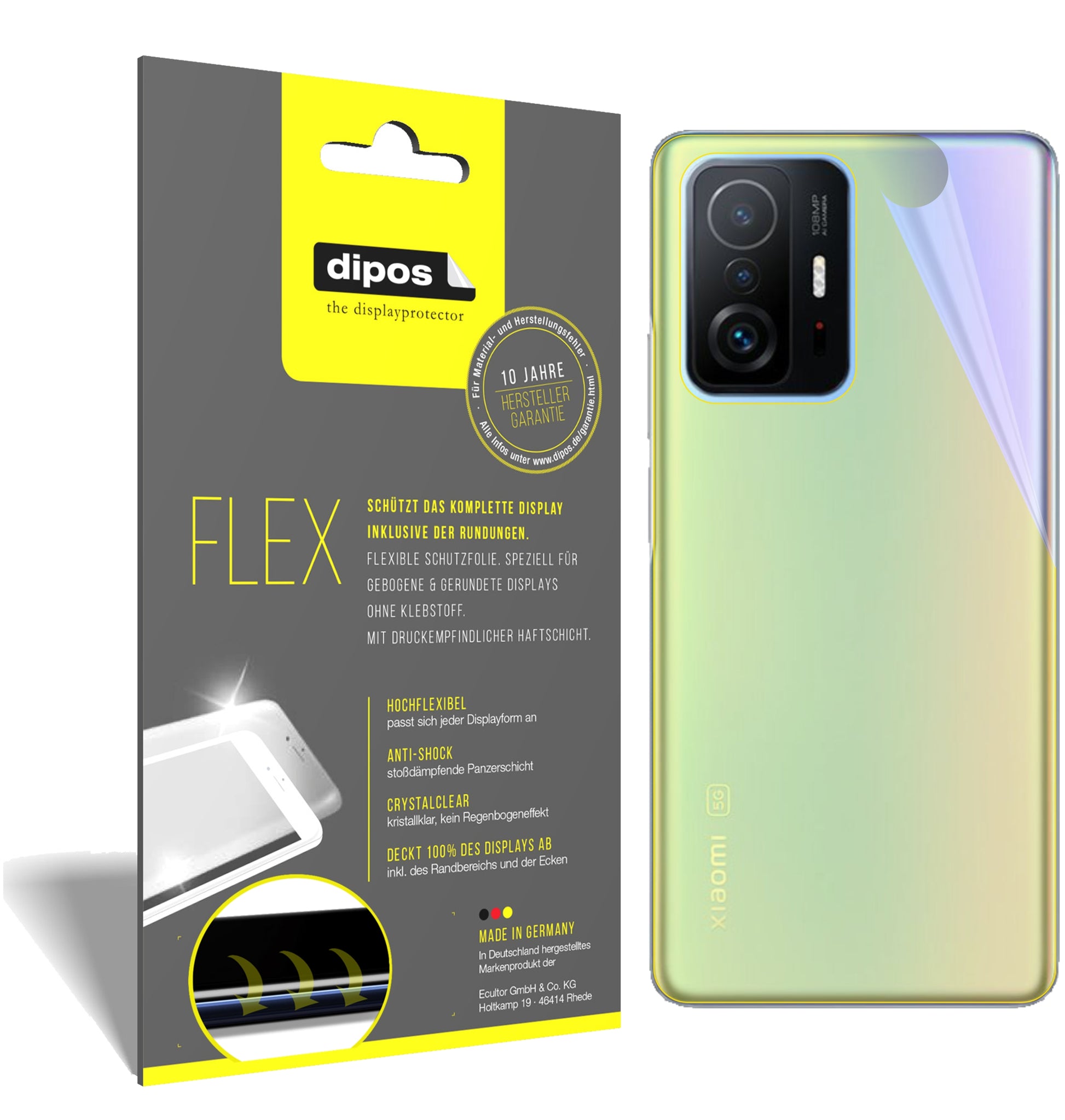 Klare Displayschutzfolie von dipos passend für Xiaomi Mi 11T Pro Rückseite, 100% Displayabdeckung und blasenfreie Montage