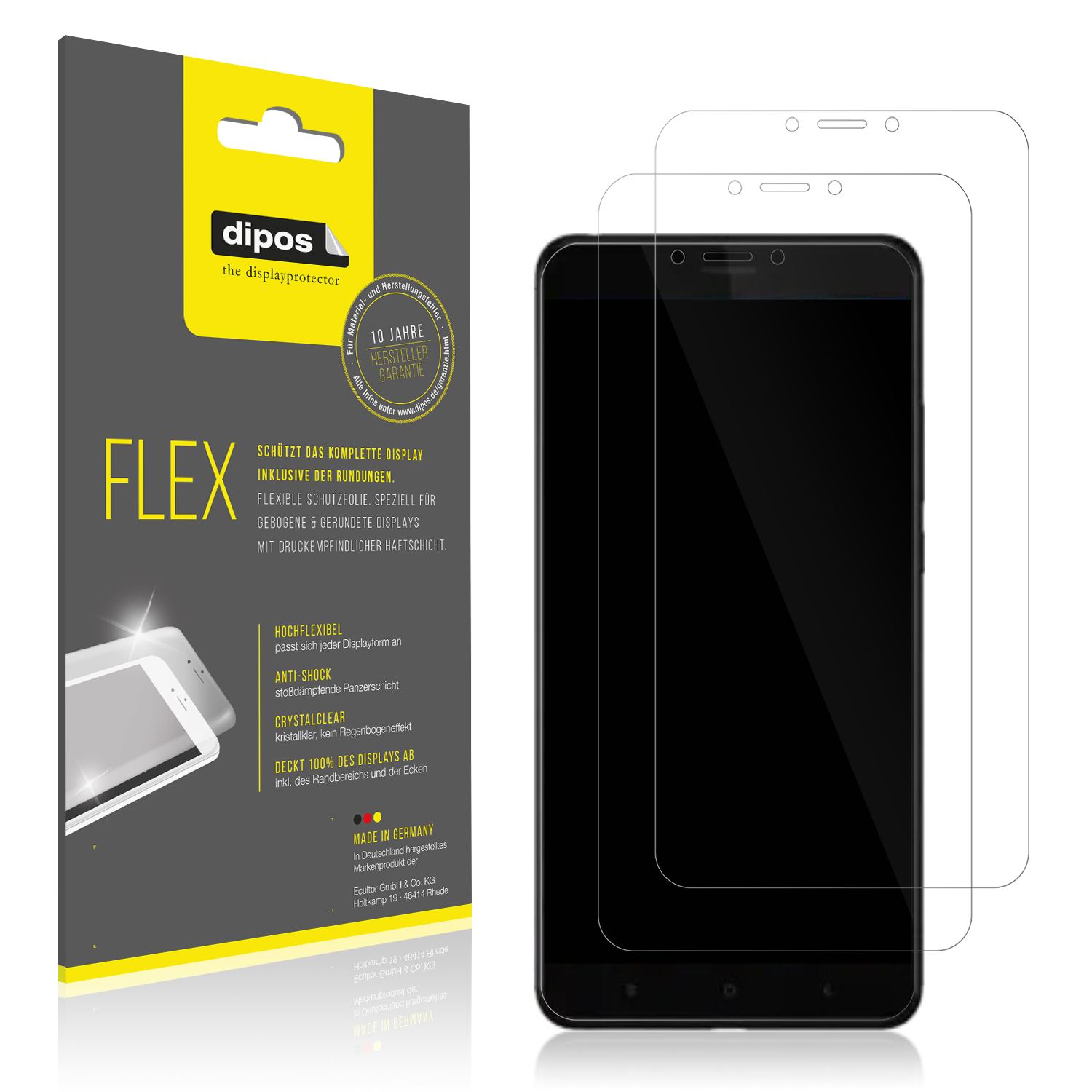 Klare Displayschutzfolie von dipos passend für Xiaomi Mi Max 3, 100% Displayabdeckung und blasenfreie Montage