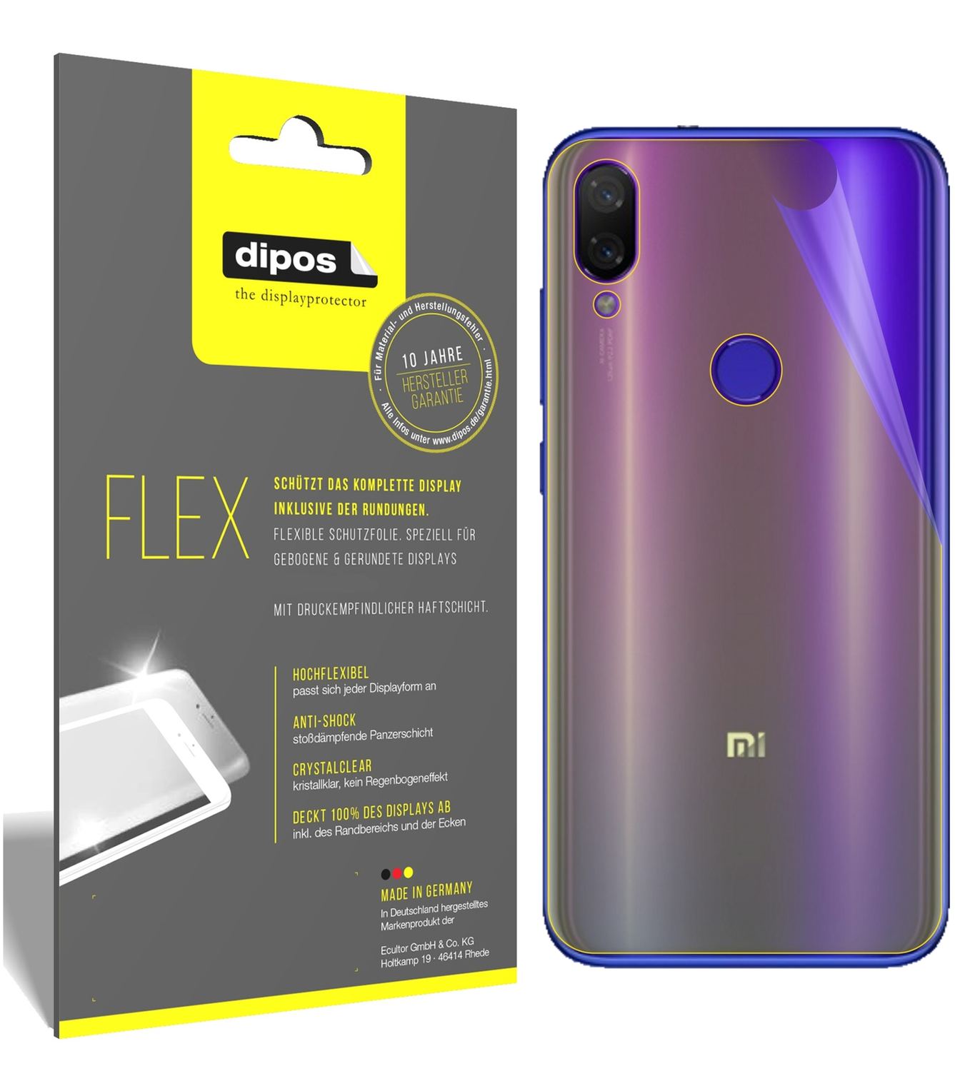 Klare Displayschutzfolie von dipos passend für Xiaomi Mi Play Rückseite, 100% Displayabdeckung und blasenfreie Montage