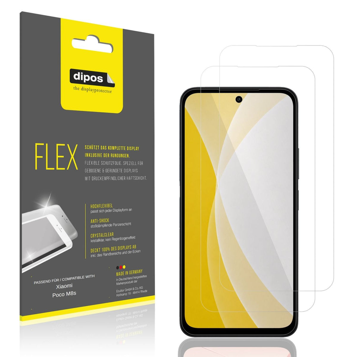 Klare Displayschutzfolie von dipos passend für Xiaomi Poco M8s, 100% Displayabdeckung und blasenfreie Montage