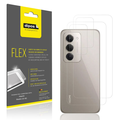 Klare Displayschutzfolie von dipos passend f�r Xiaomi Redmi 15 4G R�ckseite, 100% Displayabdeckung und blasenfreie Montage