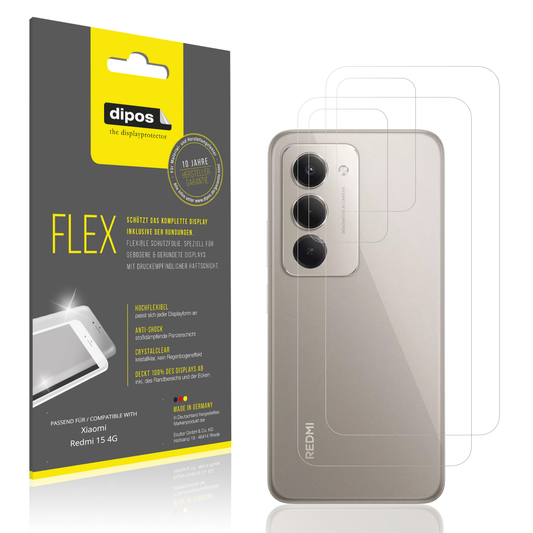 Klare Displayschutzfolie von dipos passend f�r Xiaomi Redmi 15 4G R�ckseite, 100% Displayabdeckung und blasenfreie Montage