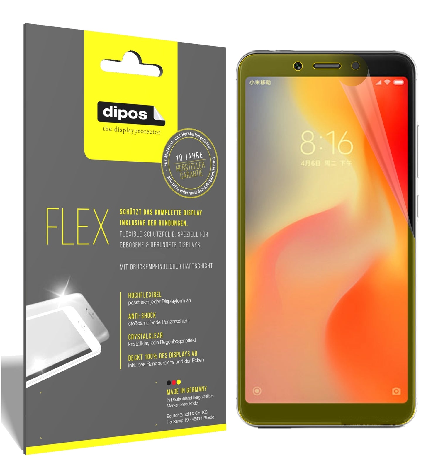 Klare Displayschutzfolie von dipos passend für Xiaomi Redmi 6, 100% Displayabdeckung und blasenfreie Montage