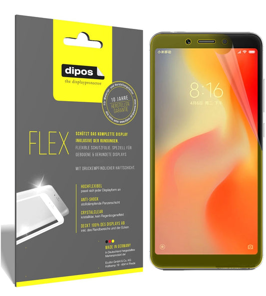 Klare Displayschutzfolie von dipos passend für Xiaomi Redmi 6, 100% Displayabdeckung und blasenfreie Montage