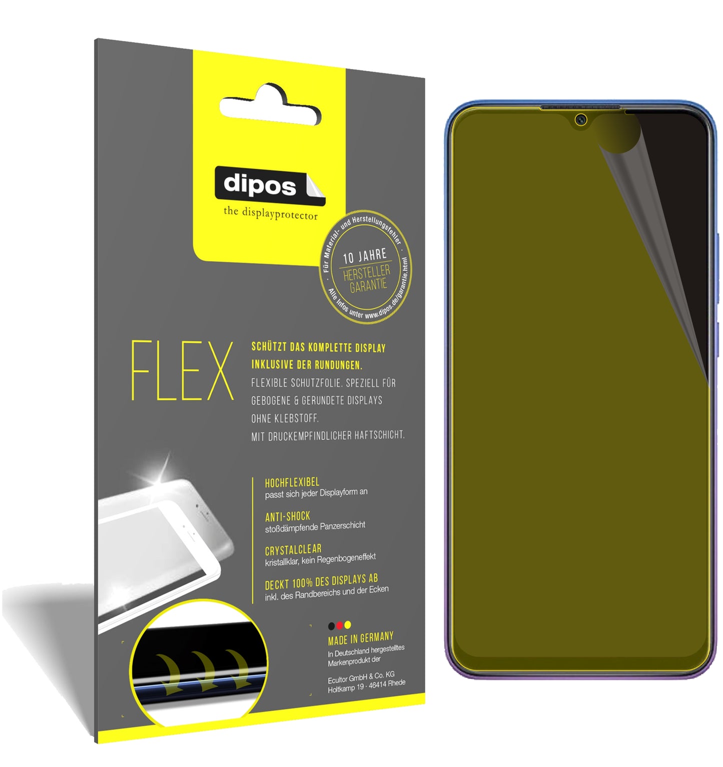 Klare Displayschutzfolie von dipos passend für Xiaomi Redmi 9 Prime, 100% Displayabdeckung und blasenfreie Montage