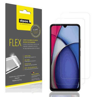 Klare Displayschutzfolie von dipos passend für Xiaomi Redmi A3 Pro, 100% Displayabdeckung und blasenfreie Montage