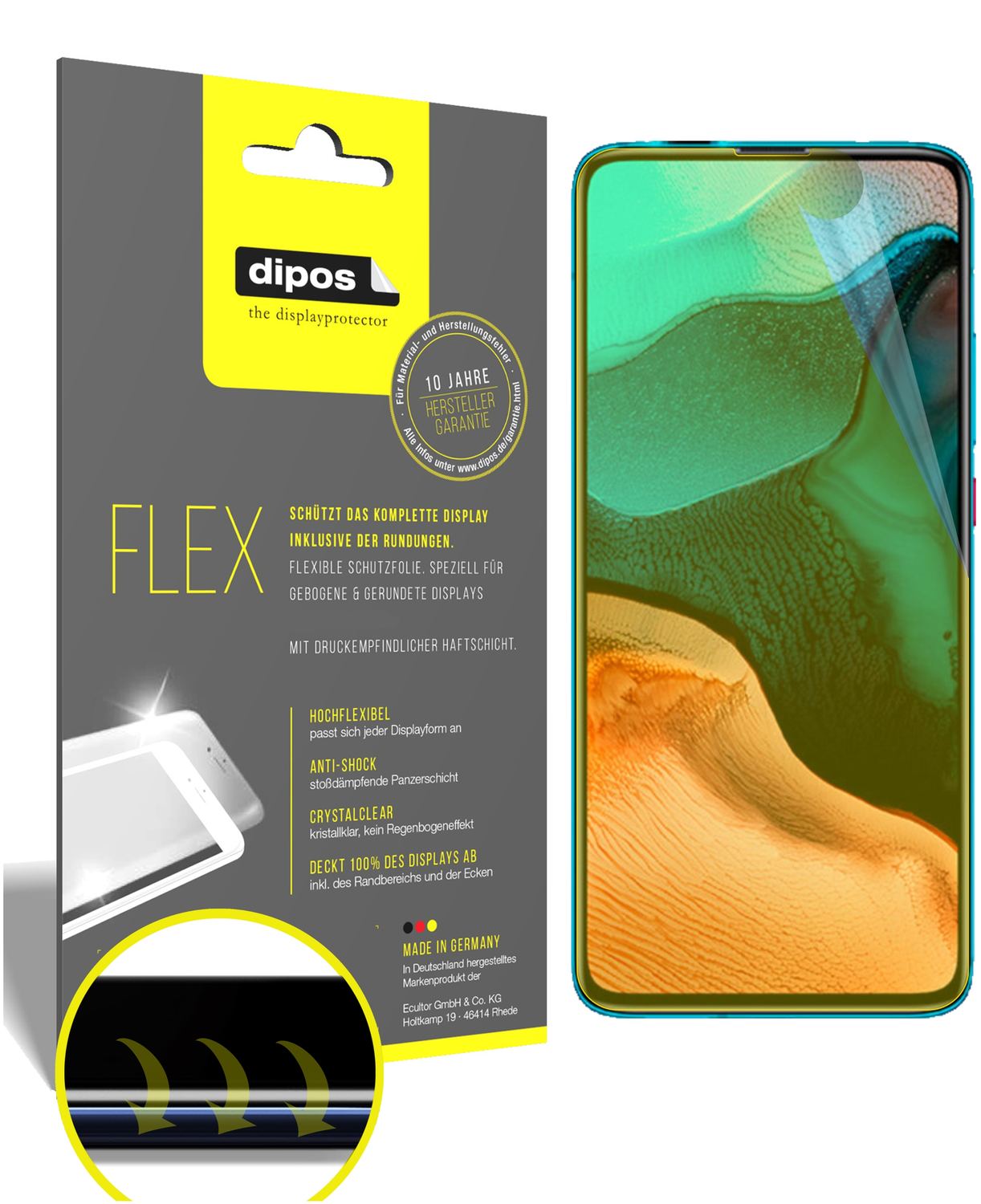 Klare Displayschutzfolie von dipos passend für Xiaomi Redmi K30 Ultra, 100% Displayabdeckung und blasenfreie Montage