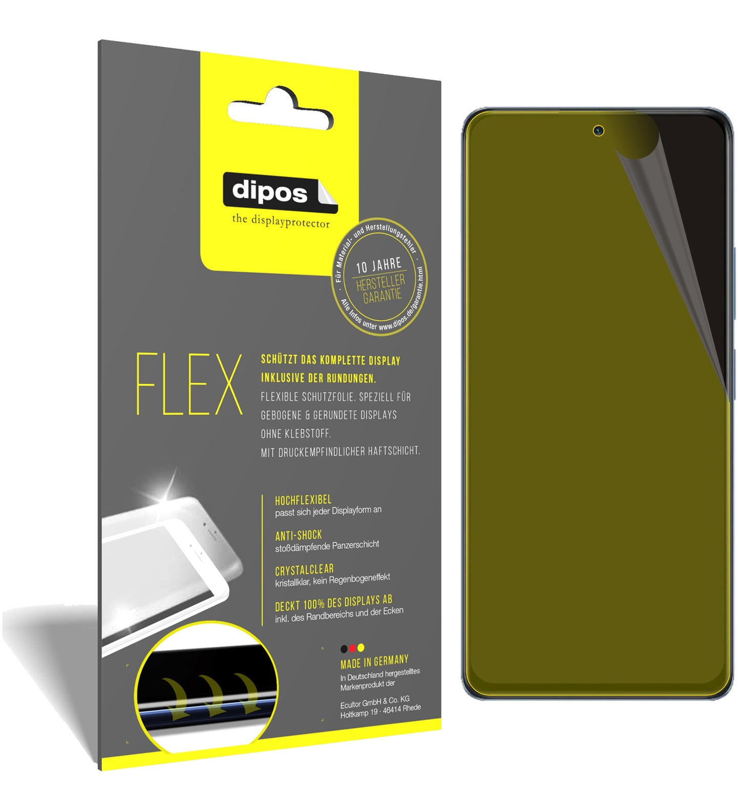 Klare Displayschutzfolie von dipos passend für Xiaomi Redmi Note 10 Pro Max, 100% Displayabdeckung und blasenfreie Montage