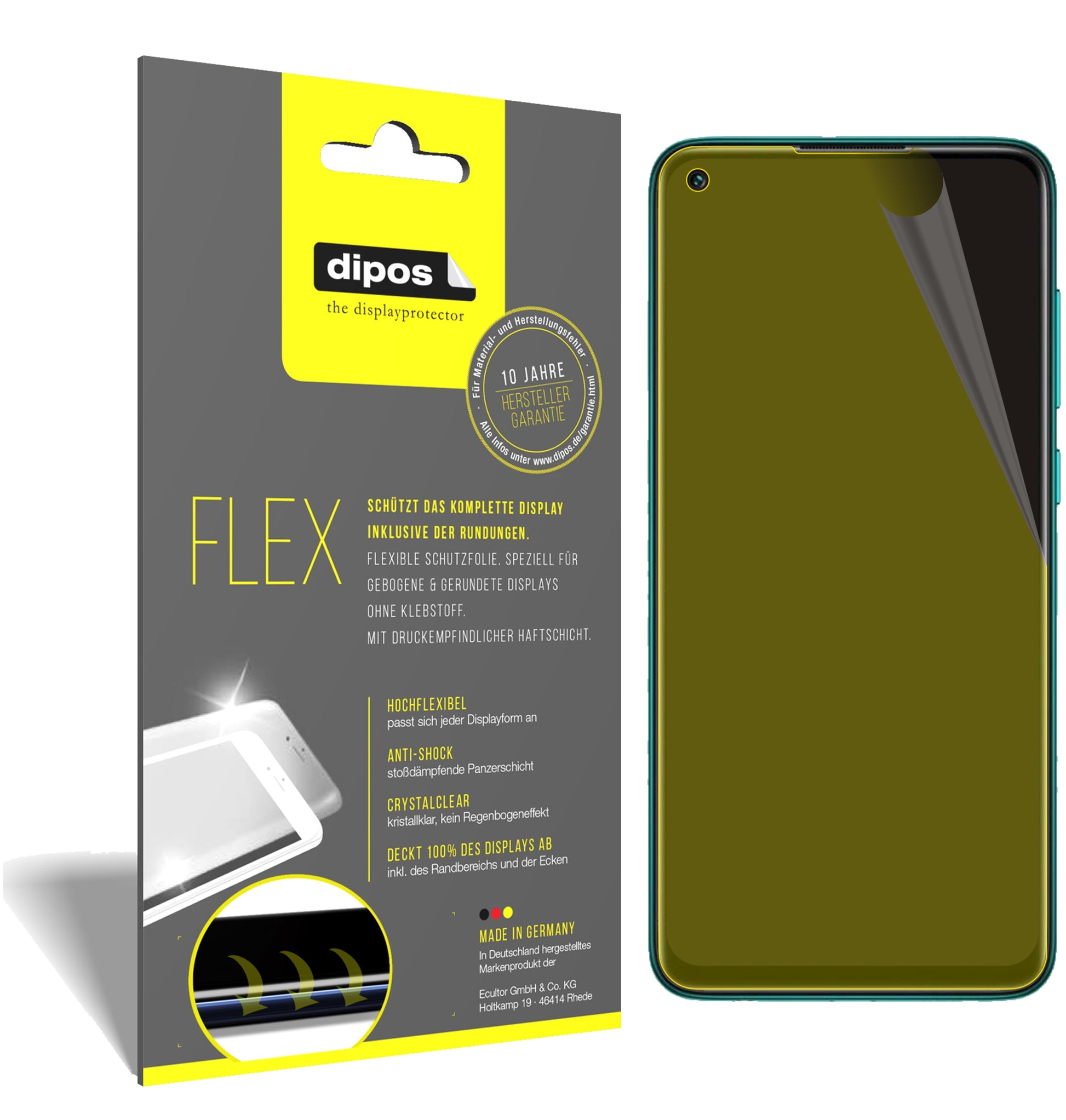 Klare Displayschutzfolie von dipos passend für Xiaomi Redmi Note 9T, 100% Displayabdeckung und blasenfreie Montage