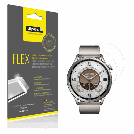 Klare Displayschutzfolie von dipos passend für Xiaomi Watch S5, 100% Displayabdeckung und blasenfreie Montage
